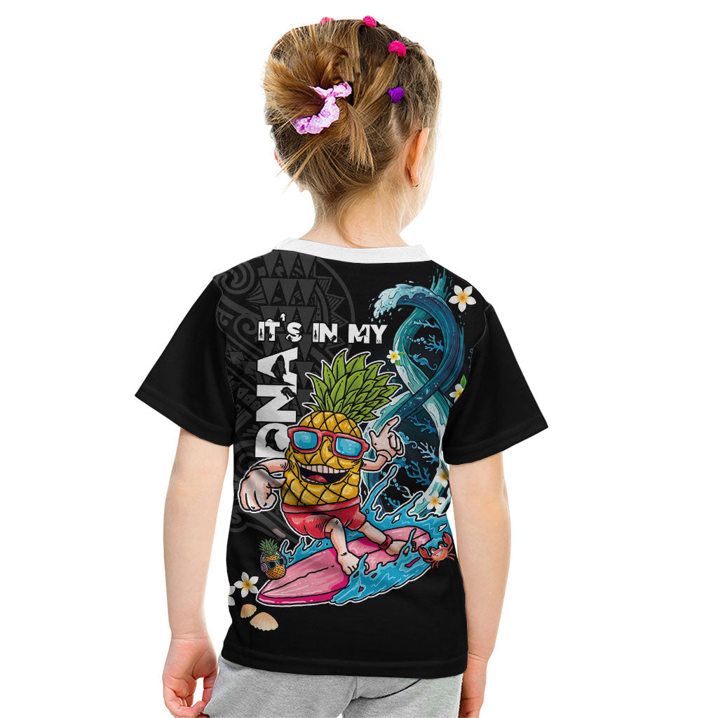 Hawaii Pineapple Surfing Kid T Shirt It's in My DNA - Kakau and Polynesian Pattern LT03 - Polynesian Pride