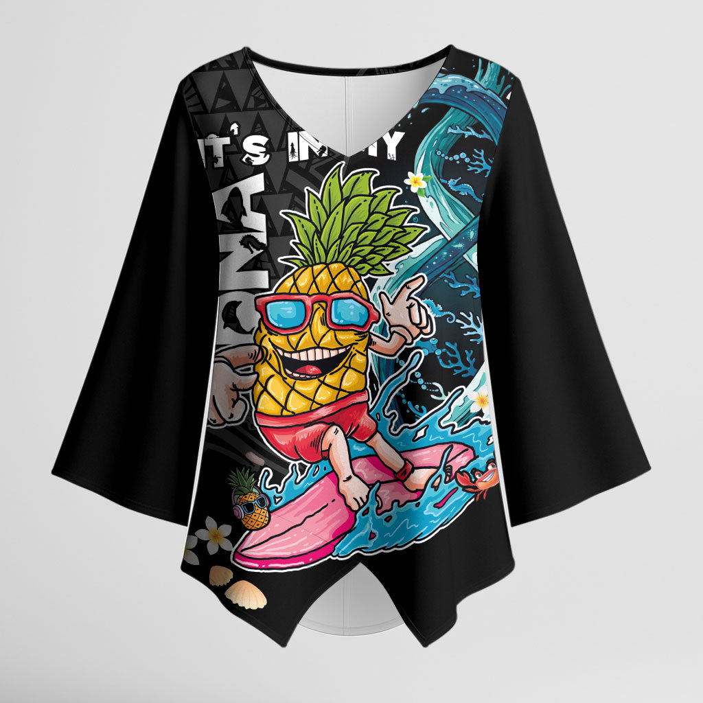Hawaii Pineapple Surfing Kimono Sleeve Blouse It's in My DNA - Kakau and Polynesian Pattern LT03 Female Black - Polynesian Pride