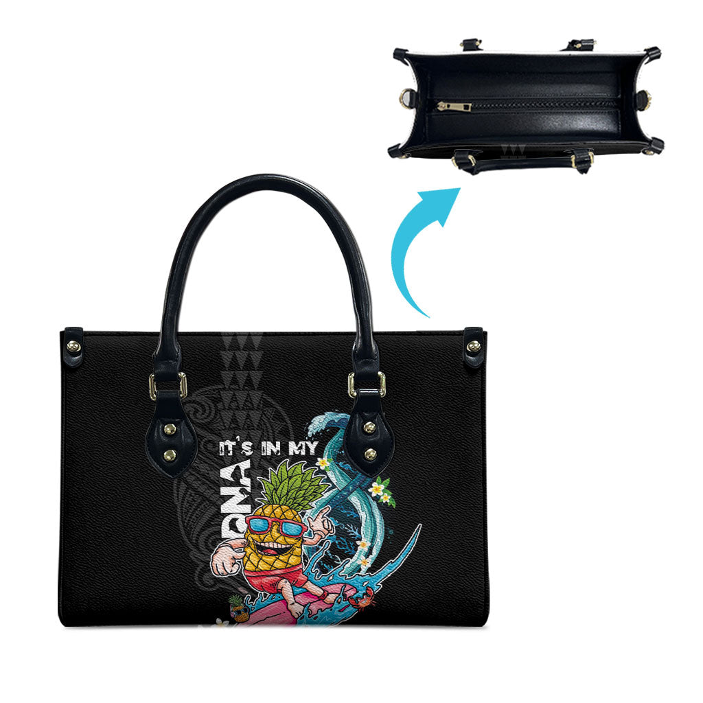 Hawaii Pineapple Surfing Leather Bag It's in My DNA - Kakau and Polynesian Pattern LT03 - Polynesian Pride