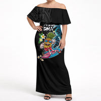 Hawaii Pineapple Surfing Off Shoulder Maxi Dress It's in My DNA - Kakau and Polynesian Pattern LT03 Women Black - Polynesian Pride