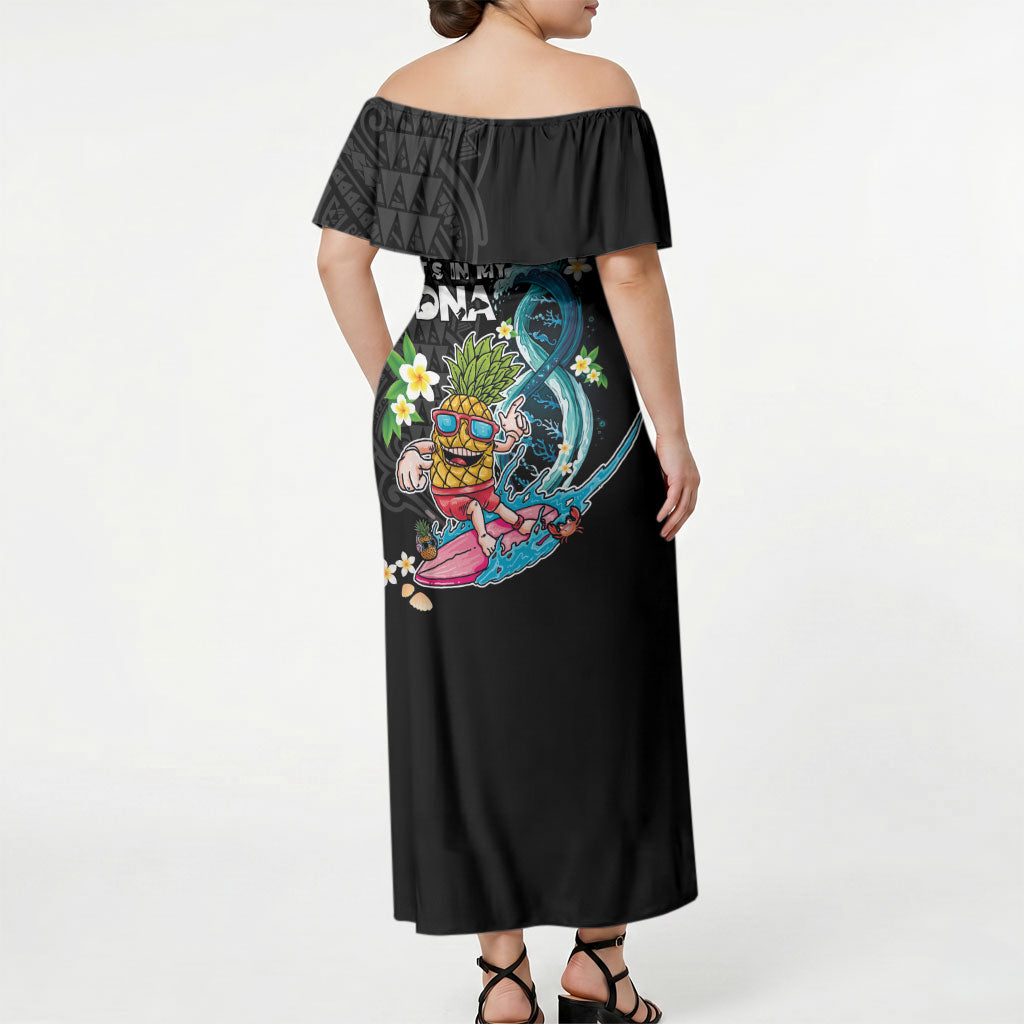 Hawaii Pineapple Surfing Off Shoulder Maxi Dress It's in My DNA - Kakau and Polynesian Pattern LT03 - Polynesian Pride