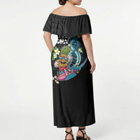 Hawaii Pineapple Surfing Off Shoulder Maxi Dress It's in My DNA - Kakau and Polynesian Pattern LT03 - Polynesian Pride