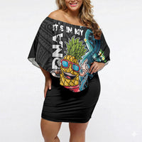 Hawaii Pineapple Surfing Off Shoulder Short Dress It's in My DNA - Kakau and Polynesian Pattern LT03 Women Black - Polynesian Pride