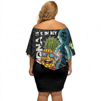 Hawaii Pineapple Surfing Off Shoulder Short Dress It's in My DNA - Kakau and Polynesian Pattern LT03 - Polynesian Pride