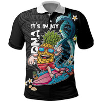Hawaii Pineapple Surfing Polo Shirt It's in My DNA - Kakau and Polynesian Pattern LT03 Black - Polynesian Pride