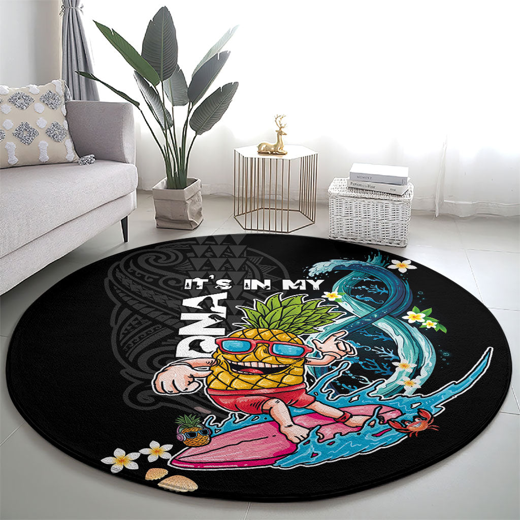 Hawaii Pineapple Surfing Round Carpet It's in My DNA - Kakau and Polynesian Pattern LT03 - Polynesian Pride