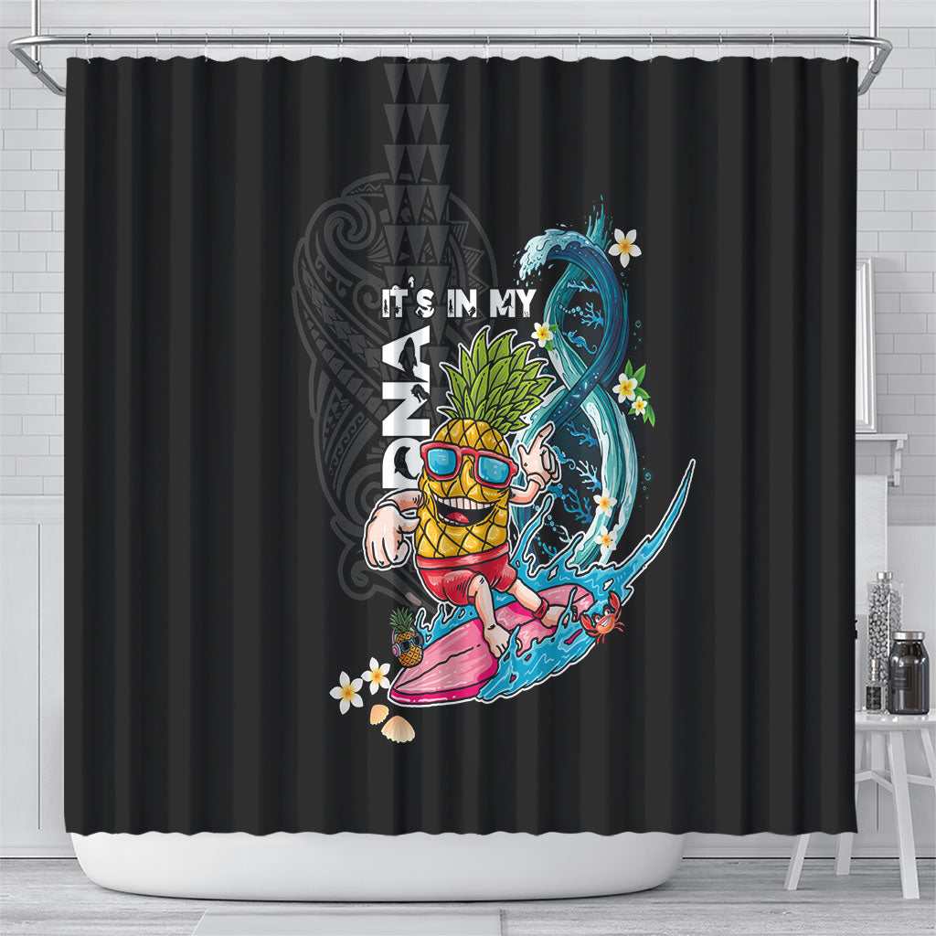 Hawaii Pineapple Surfing Shower Curtain It's in My DNA - Kakau and Polynesian Pattern LT03 - Polynesian Pride