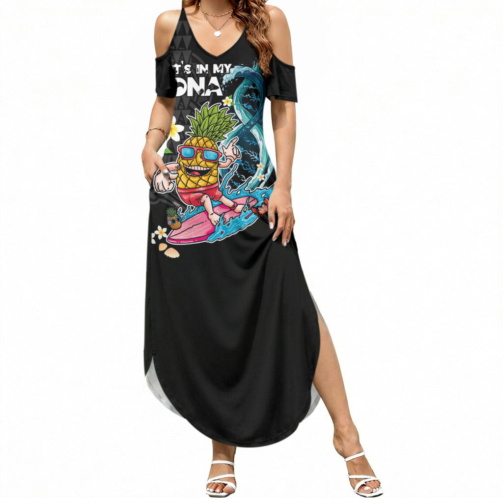 Hawaii Pineapple Surfing Summer Maxi Dress It's in My DNA - Kakau and Polynesian Pattern LT03 Women Black - Polynesian Pride