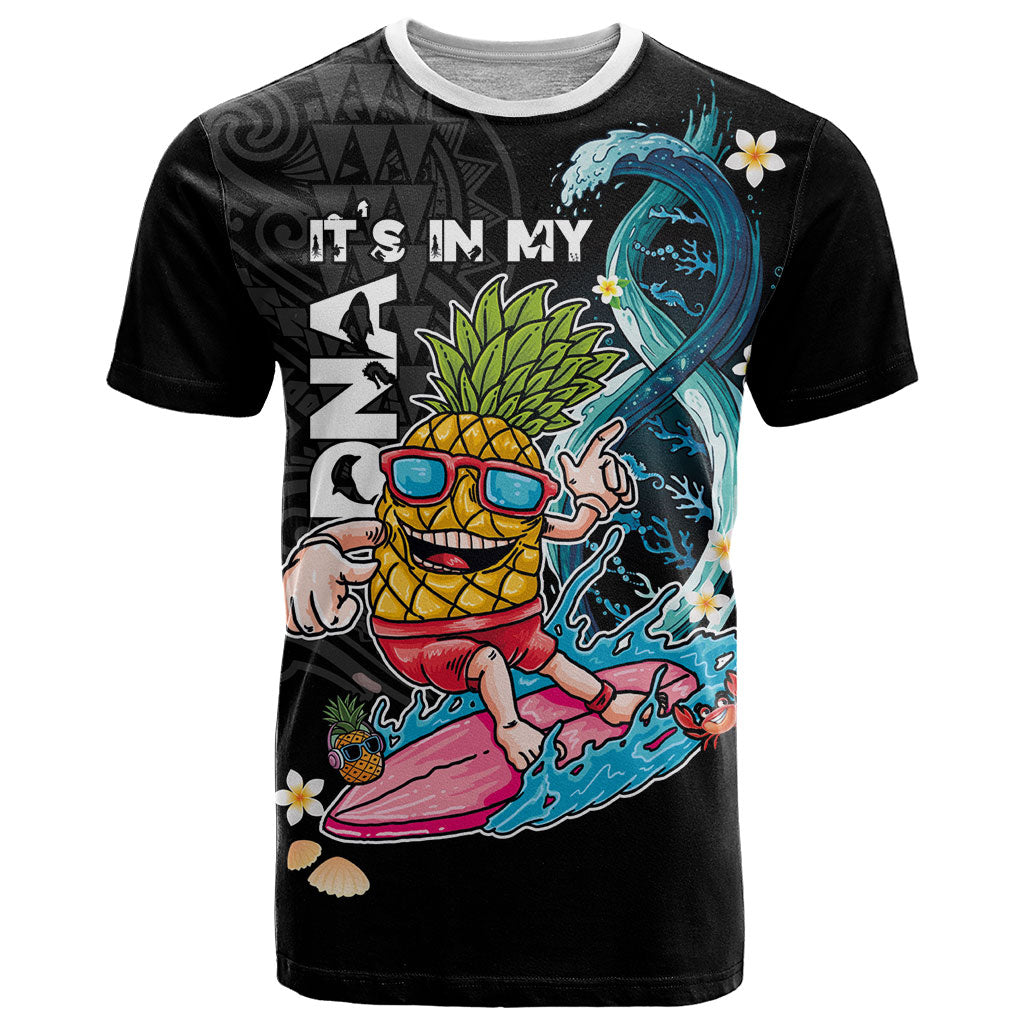 Hawaii Pineapple Surfing T Shirt It's in My DNA - Kakau and Polynesian Pattern LT03 Black - Polynesian Pride