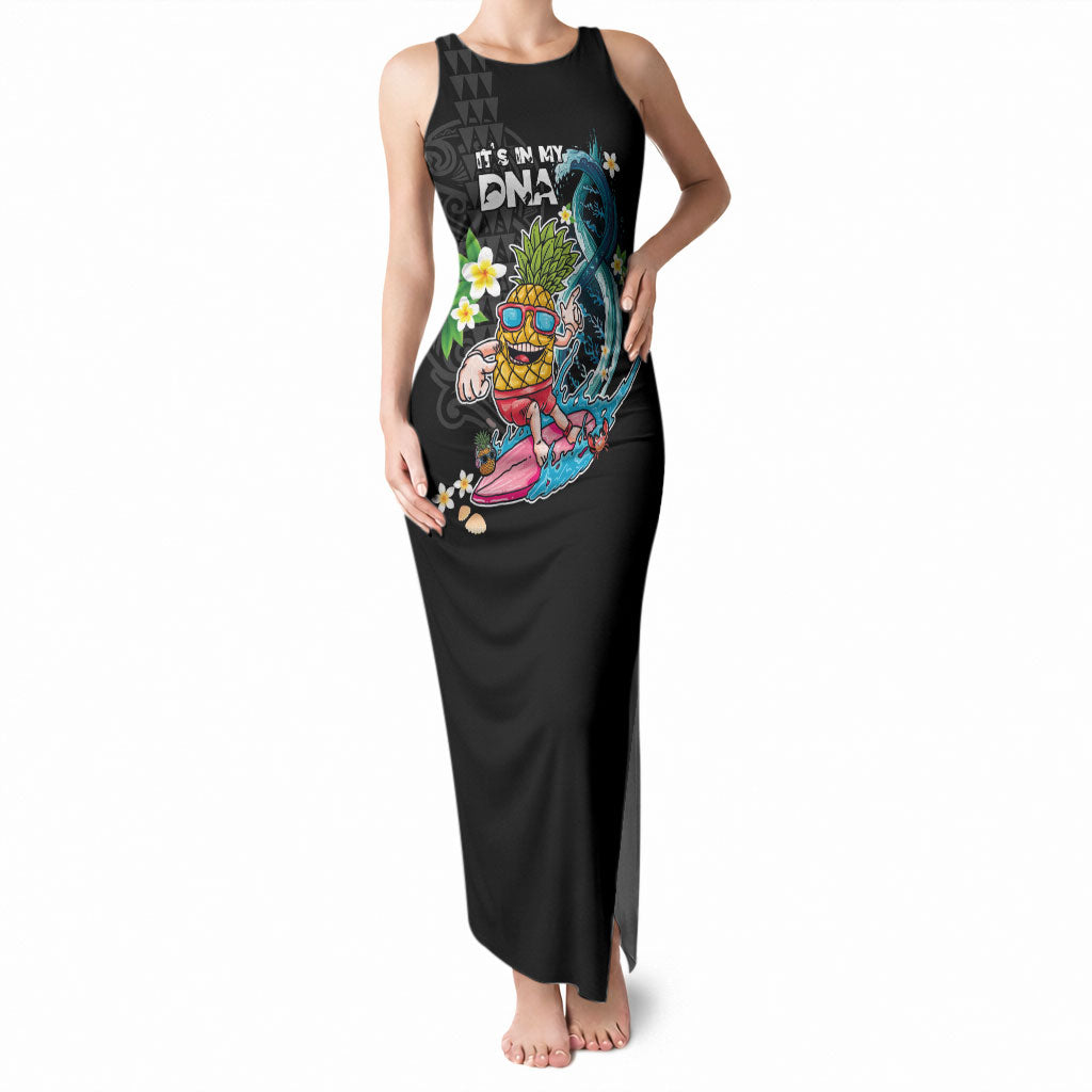 Hawaii Pineapple Surfing Tank Maxi Dress It's in My DNA - Kakau and Polynesian Pattern LT03 Women Black - Polynesian Pride