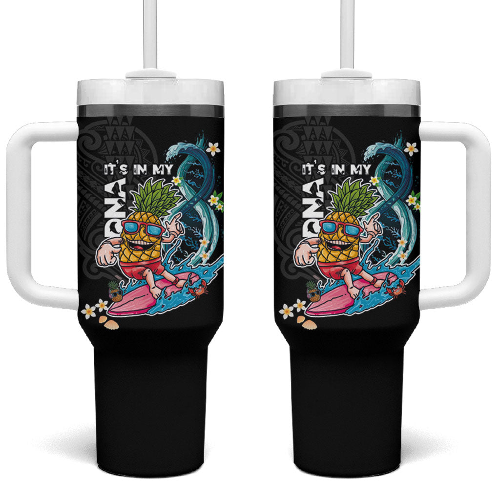 Hawaii Pineapple Surfing Tumbler With Handle It's in My DNA - Kakau and Polynesian Pattern LT03 One Size: 40 oz Black - Polynesian Pride
