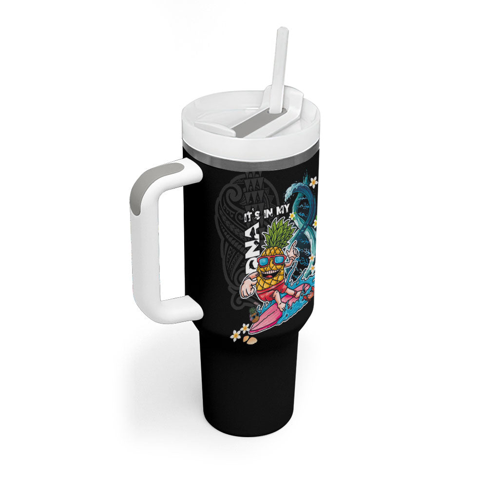 Hawaii Pineapple Surfing Tumbler With Handle It's in My DNA - Kakau and Polynesian Pattern LT03 - Polynesian Pride