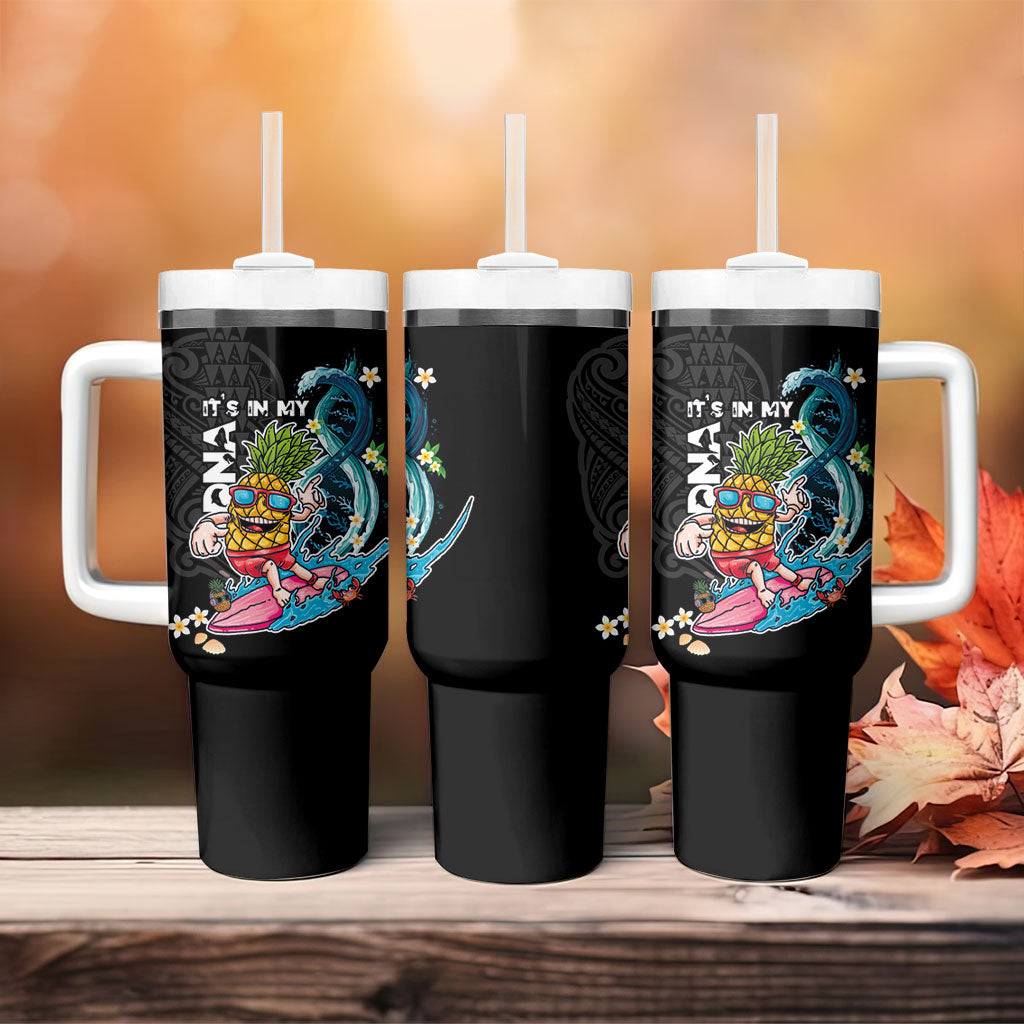 Hawaii Pineapple Surfing Tumbler With Handle It's in My DNA - Kakau and Polynesian Pattern LT03 - Polynesian Pride