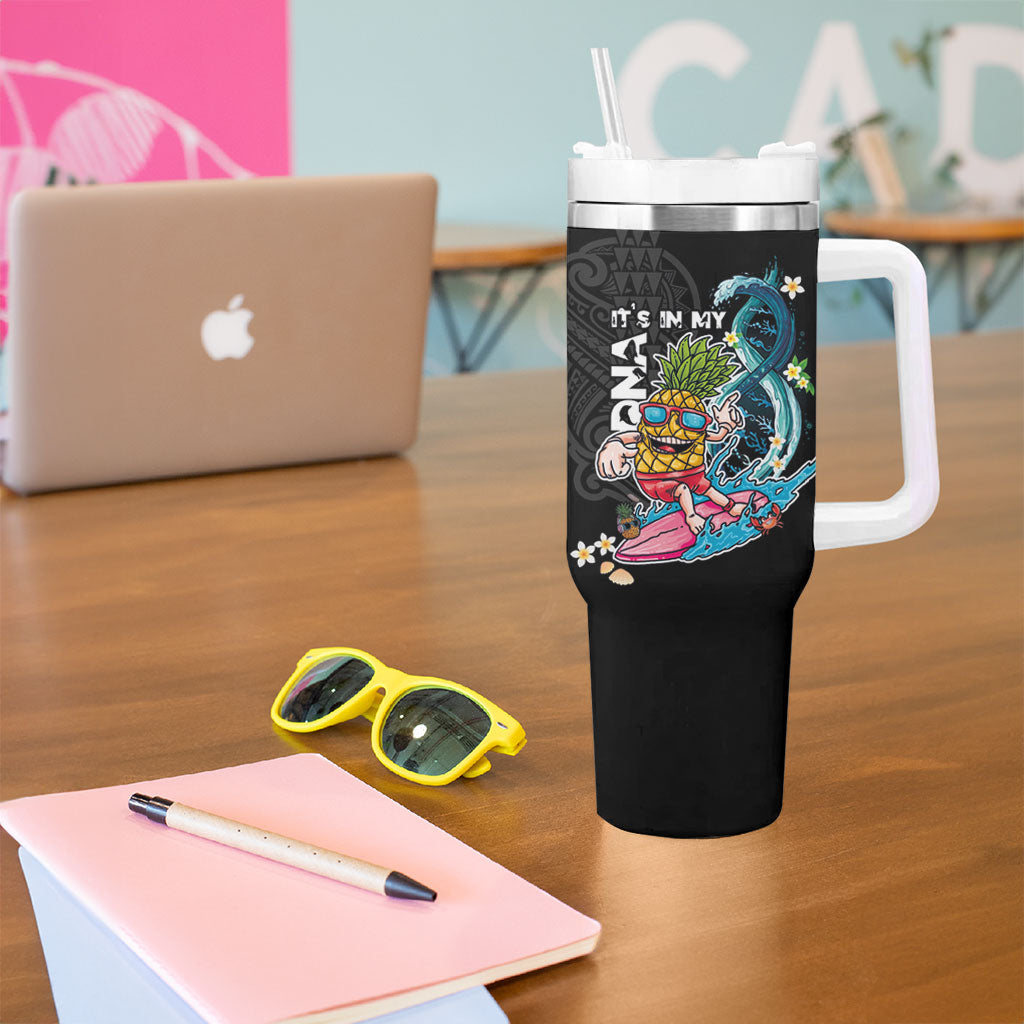 Hawaii Pineapple Surfing Tumbler With Handle It's in My DNA - Kakau and Polynesian Pattern LT03 - Polynesian Pride