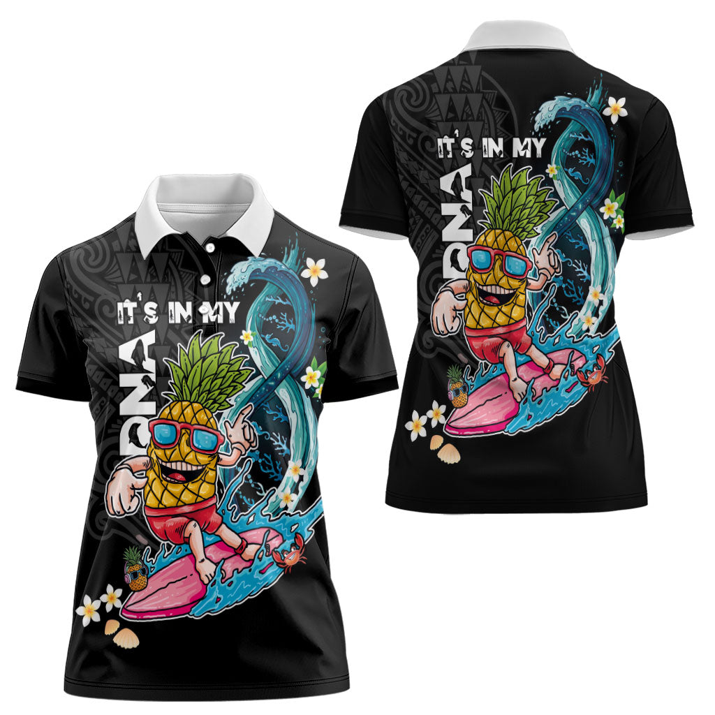 Hawaii Pineapple Surfing Women Polo Shirt It's in My DNA - Kakau and Polynesian Pattern LT03 - Polynesian Pride