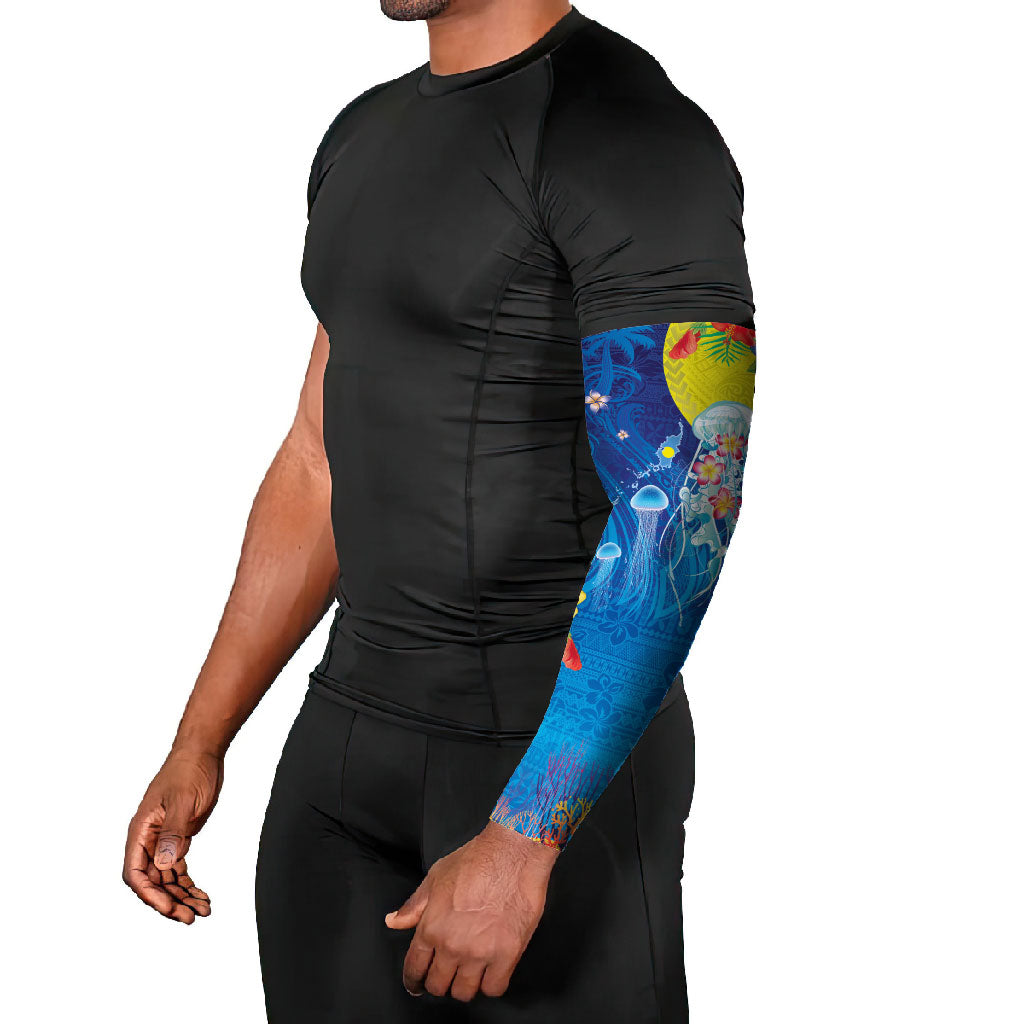 Palau Arm Sleeves Jellyfish with Coral Reefs Ocean Vibe and Tapa Pattern LT03 - Polynesian Pride