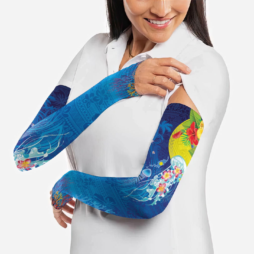 Palau Arm Sleeves Jellyfish with Coral Reefs Ocean Vibe and Tapa Pattern LT03 - Polynesian Pride