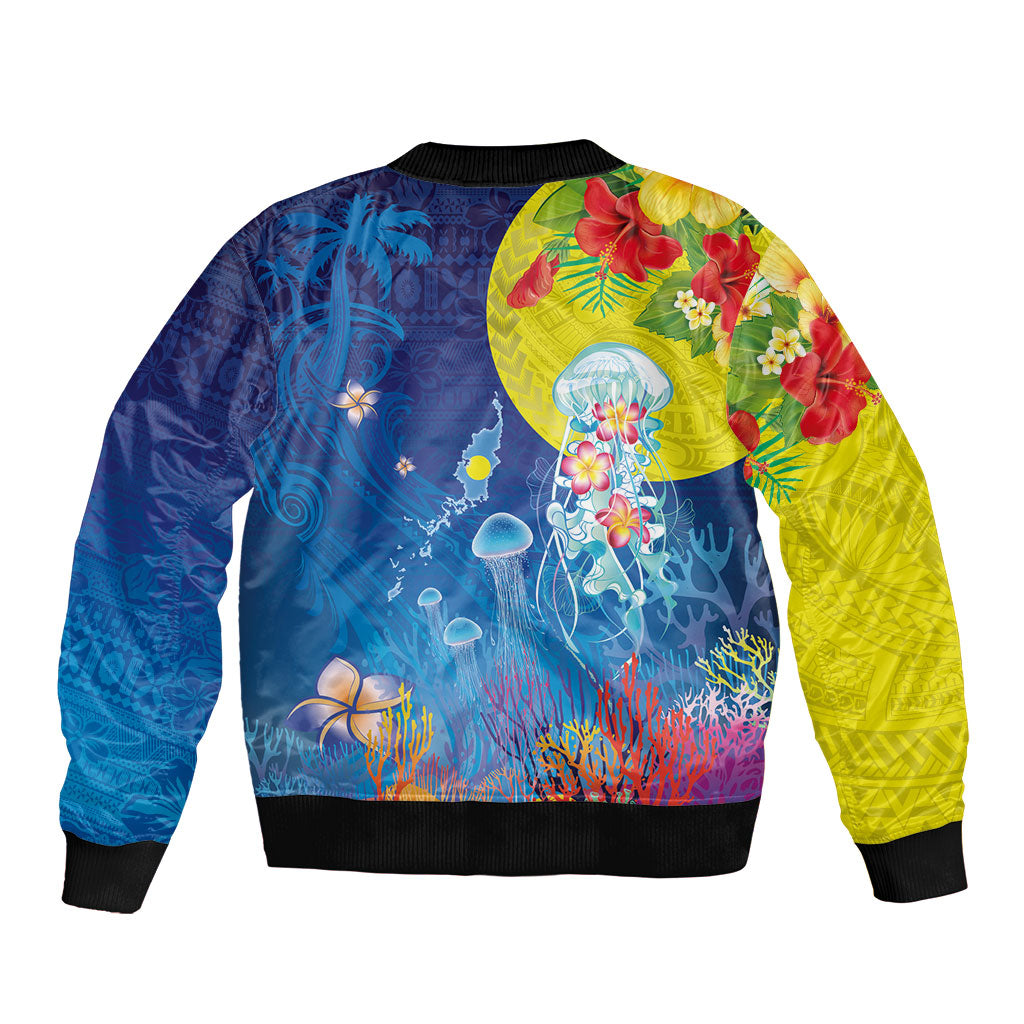 Palau Bomber Jacket Jellyfish with Coral Reefs Ocean Vibe and Tapa Pattern LT03 - Polynesian Pride