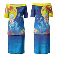 Palau Couples Matching Puletasi and Hawaiian Shirt Jellyfish with Coral Reefs Ocean Vibe and Tapa Pattern LT03 - Polynesian Pride