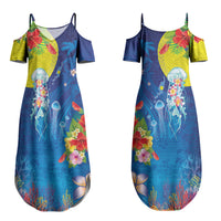 Palau Couples Matching Summer Maxi Dress and Hawaiian Shirt Jellyfish with Coral Reefs Ocean Vibe and Tapa Pattern LT03 - Polynesian Pride