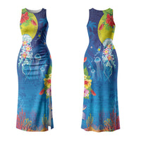 Palau Couples Matching Tank Maxi Dress and Long Sleeve Button Shirt Jellyfish with Coral Reefs Ocean Vibe and Tapa Pattern LT03 - Polynesian Pride