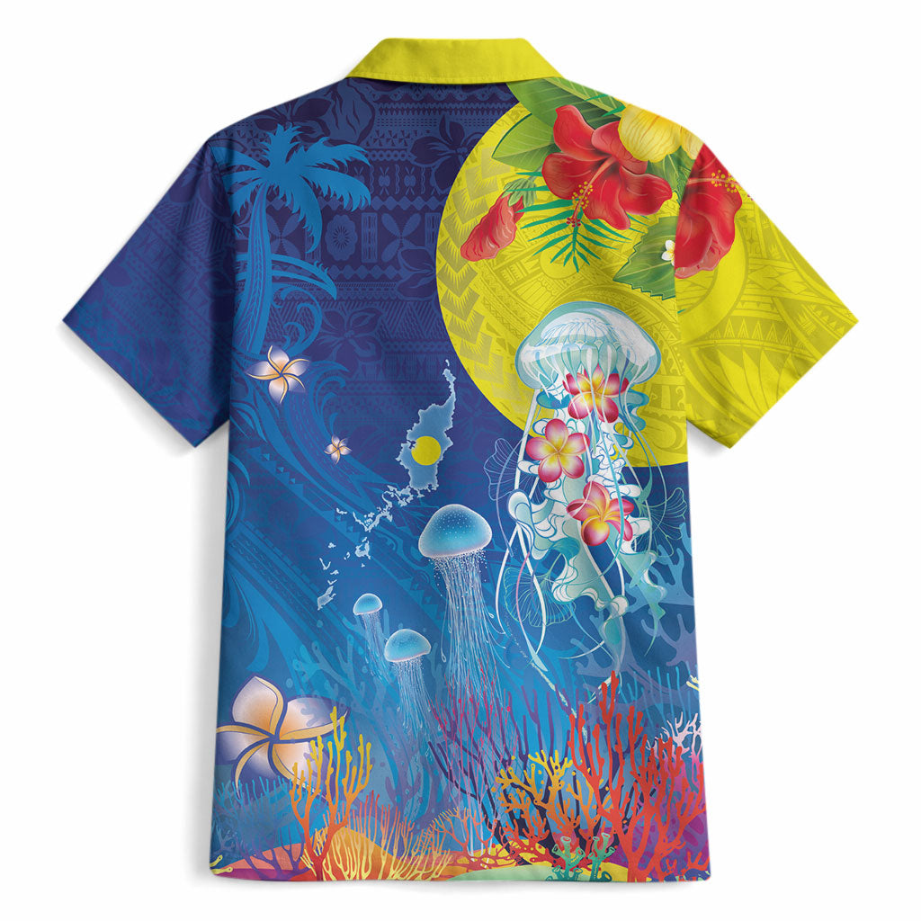 Palau Hawaiian Shirt Jellyfish with Coral Reefs Ocean Vibe and Tapa Pattern LT03 - Polynesian Pride