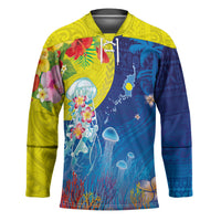 Palau Hockey Jersey Jellyfish with Coral Reefs Ocean Vibe and Tapa Pattern LT03 Unisex Blue - Polynesian Pride