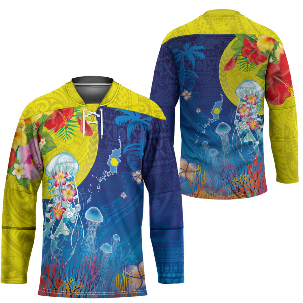 Palau Hockey Jersey Jellyfish with Coral Reefs Ocean Vibe and Tapa Pattern LT03 - Polynesian Pride