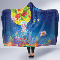 Palau Hooded Blanket Jellyfish with Coral Reefs Ocean Vibe and Tapa Pattern LT03 One Size Blue - Polynesian Pride