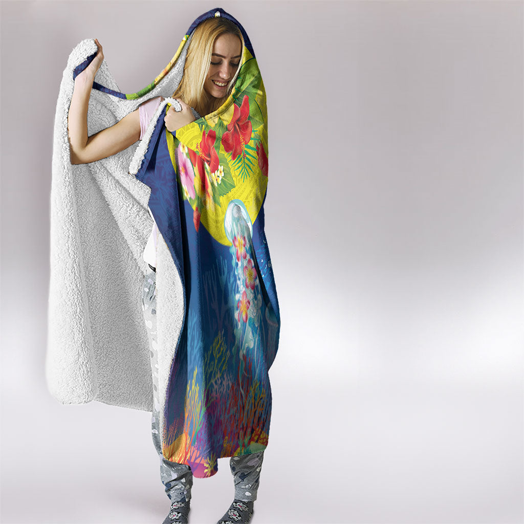 Palau Hooded Blanket Jellyfish with Coral Reefs Ocean Vibe and Tapa Pattern LT03 - Polynesian Pride