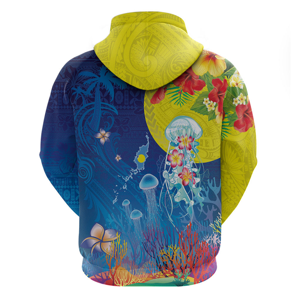 Palau Hoodie Jellyfish with Coral Reefs Ocean Vibe and Tapa Pattern LT03 - Polynesian Pride