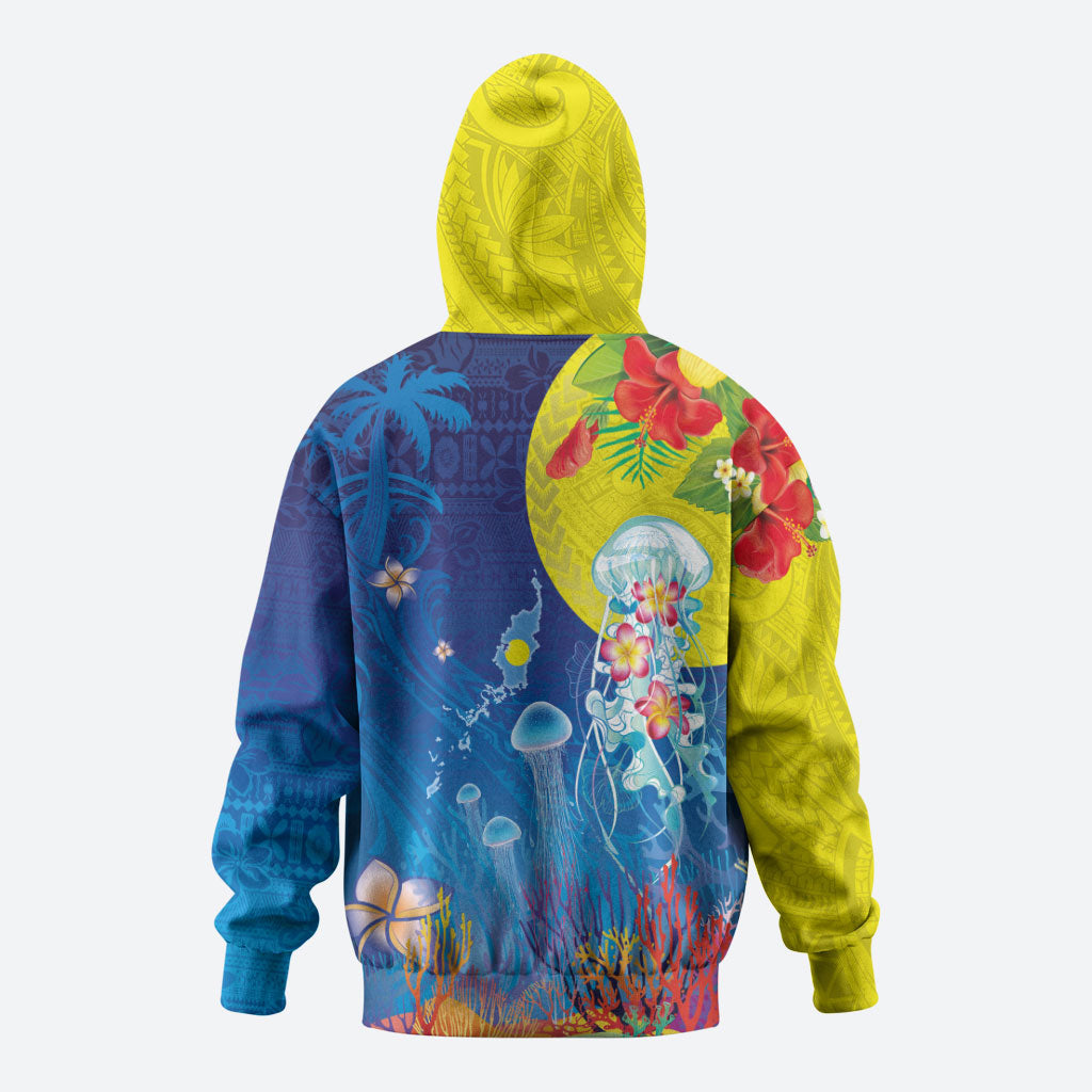 Palau Hoodie Jellyfish with Coral Reefs Ocean Vibe and Tapa Pattern LT03 - Polynesian Pride