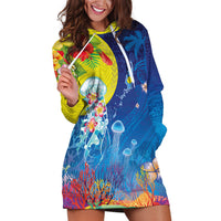Palau Hoodie Dress Jellyfish with Coral Reefs Ocean Vibe and Tapa Pattern LT03 Blue - Polynesian Pride
