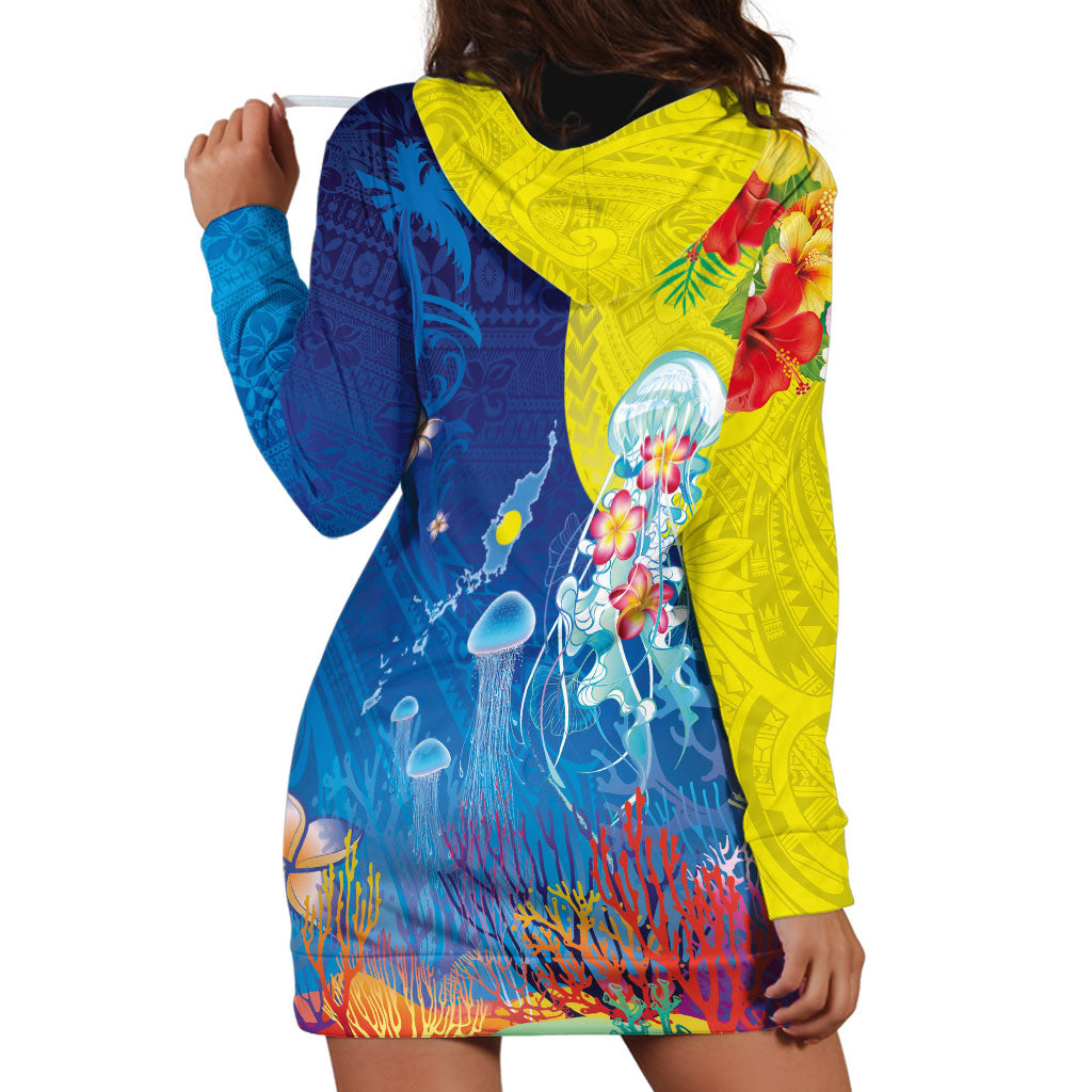Palau Hoodie Dress Jellyfish with Coral Reefs Ocean Vibe and Tapa Pattern LT03 - Polynesian Pride