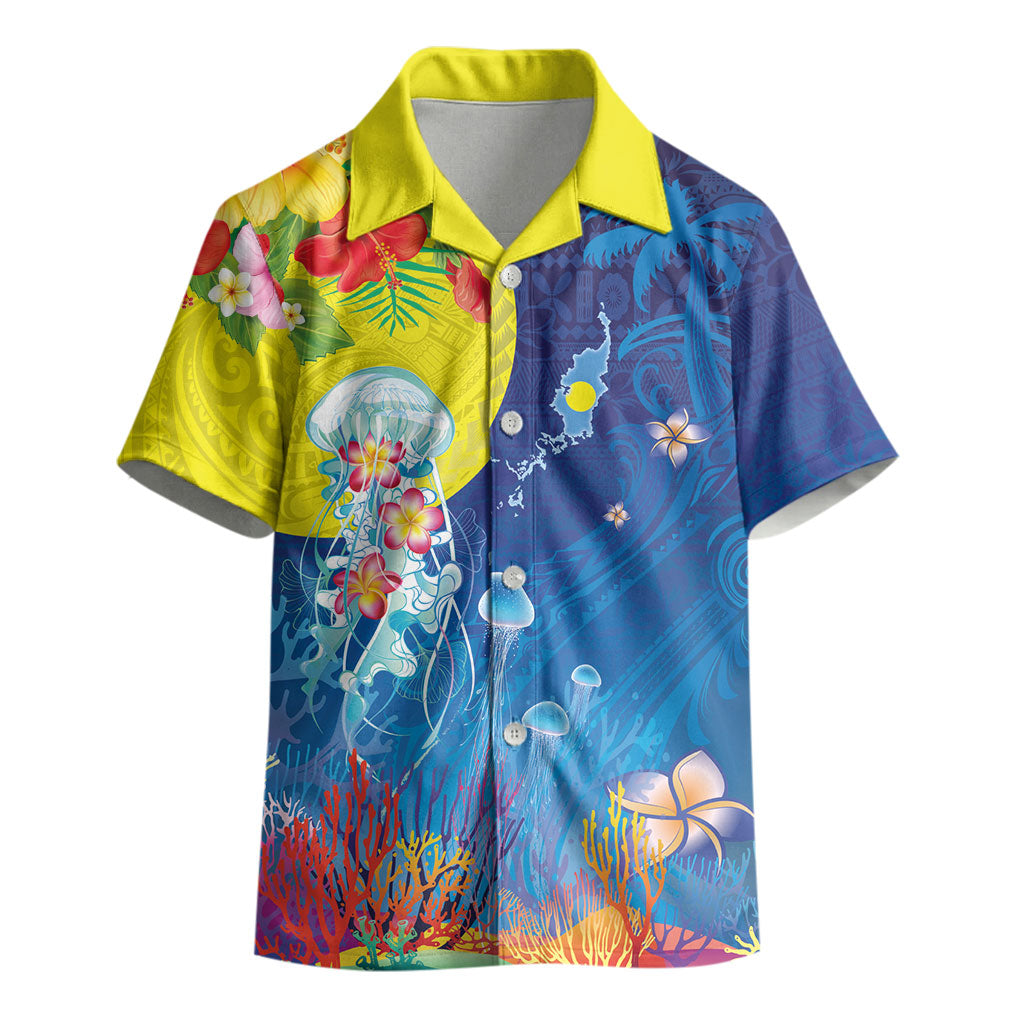 Palau Kid Hawaiian Shirt Jellyfish with Coral Reefs Ocean Vibe and Tapa Pattern LT03 - Polynesian Pride