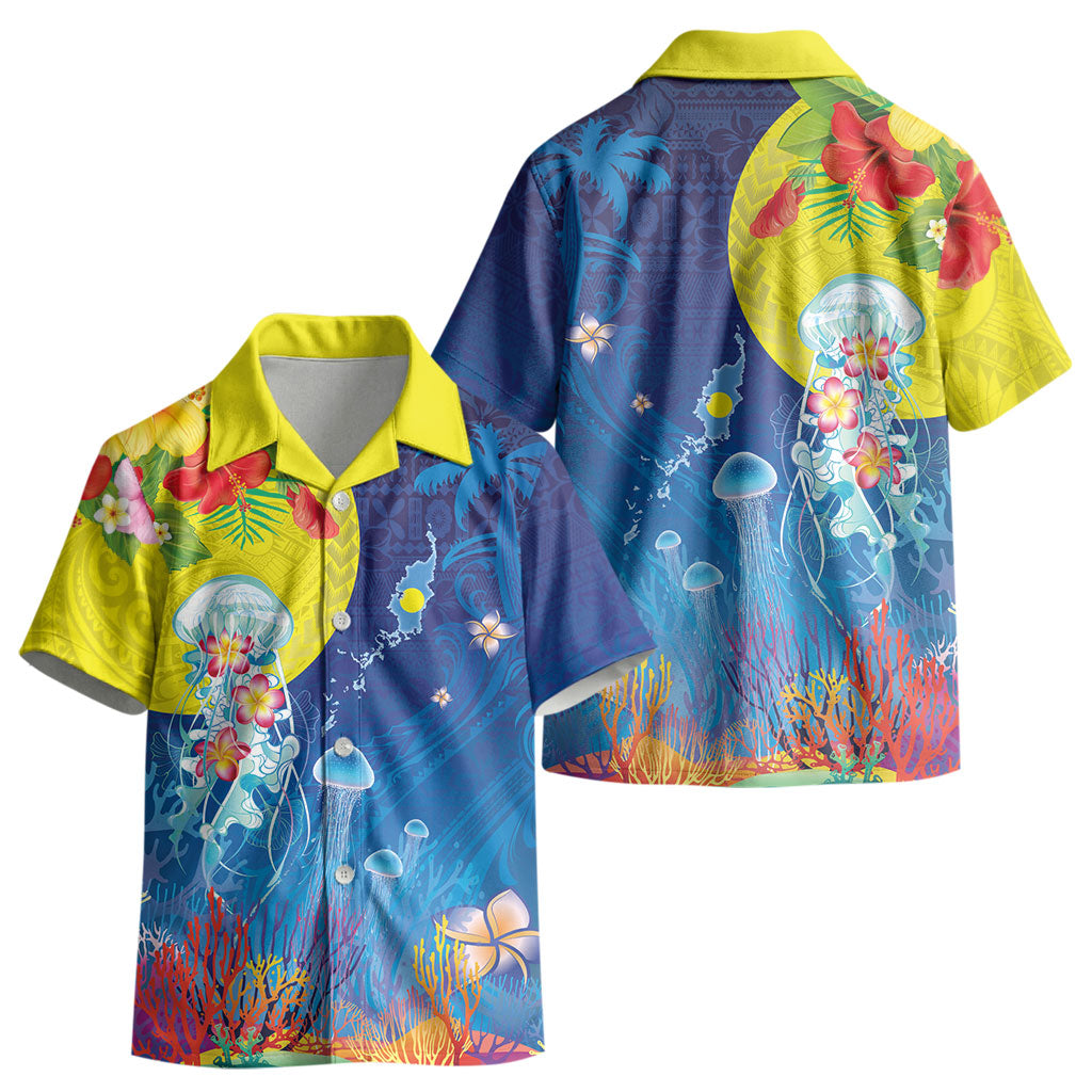 Palau Kid Hawaiian Shirt Jellyfish with Coral Reefs Ocean Vibe and Tapa Pattern LT03 - Polynesian Pride