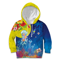 Palau Kid Hoodie Jellyfish with Coral Reefs Ocean Vibe and Tapa Pattern LT03 Hoodie Blue - Polynesian Pride