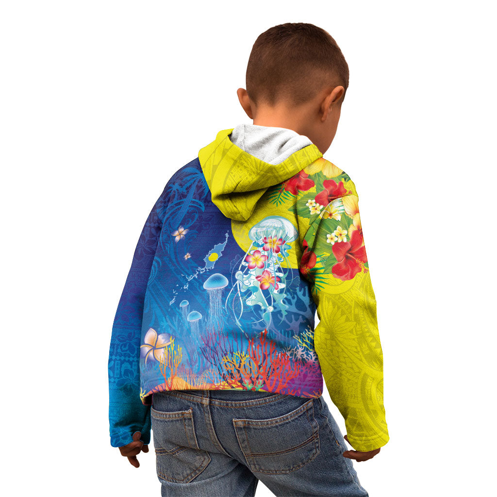 Palau Kid Hoodie Jellyfish with Coral Reefs Ocean Vibe and Tapa Pattern LT03 - Polynesian Pride