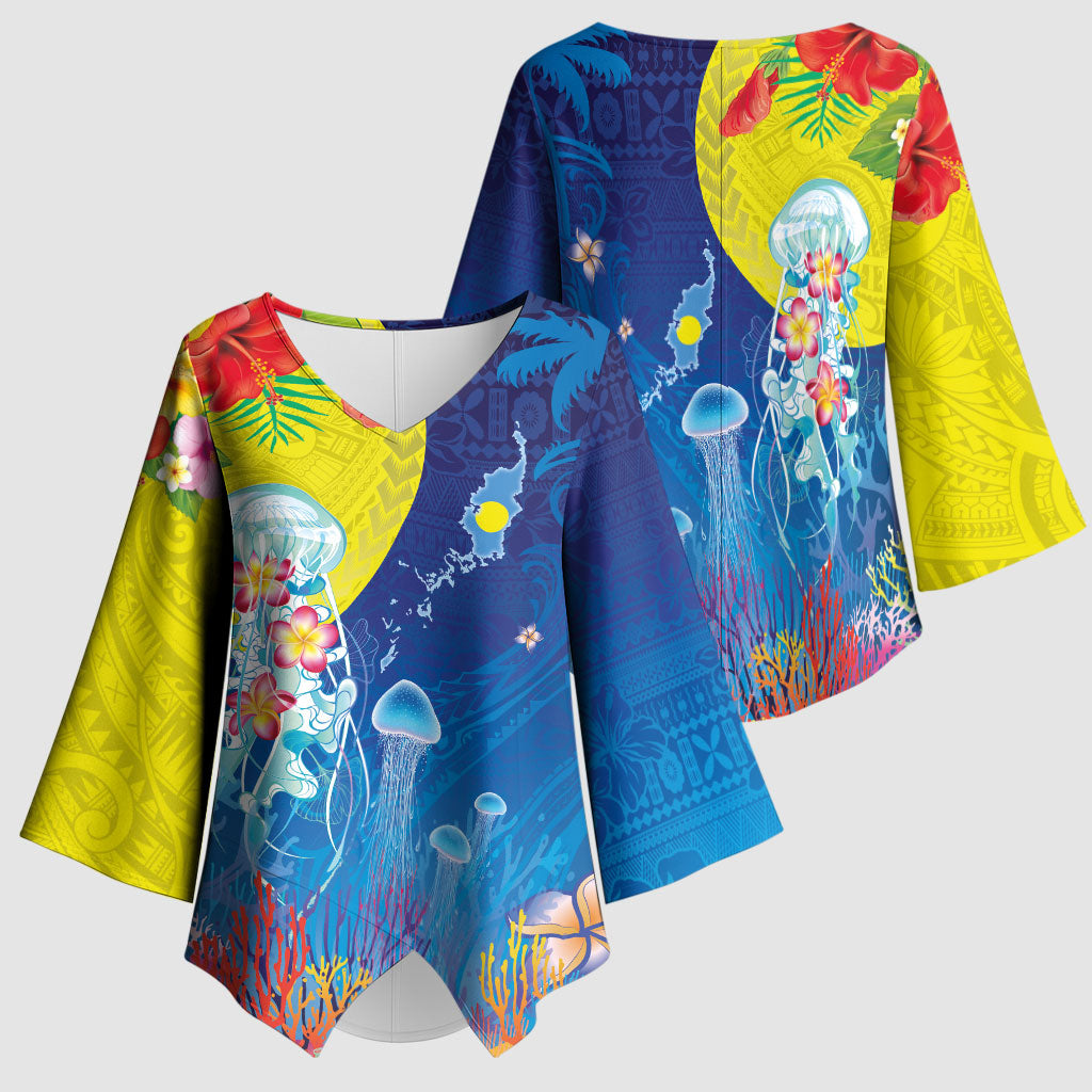 Palau Kimono Sleeve Blouse Jellyfish with Coral Reefs Ocean Vibe and Tapa Pattern LT03 - Polynesian Pride