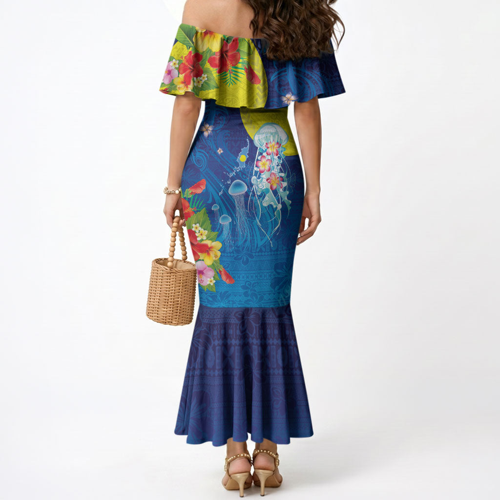 Palau Mermaid Dress Jellyfish with Coral Reefs Ocean Vibe and Tapa Pattern LT03 - Polynesian Pride