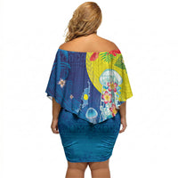 Palau Off Shoulder Short Dress Jellyfish with Coral Reefs Ocean Vibe and Tapa Pattern LT03 - Polynesian Pride
