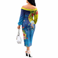Palau Off The Shoulder Long Sleeve Dress Jellyfish with Coral Reefs Ocean Vibe and Tapa Pattern LT03 - Polynesian Pride
