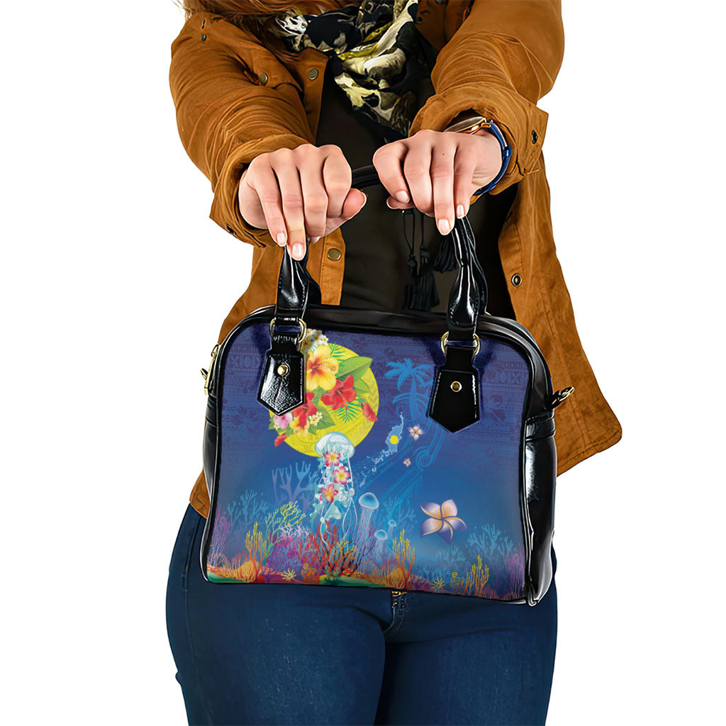 Palau Shoulder Handbag Jellyfish with Coral Reefs Ocean Vibe and Tapa Pattern LT03 One Size Blue - Polynesian Pride