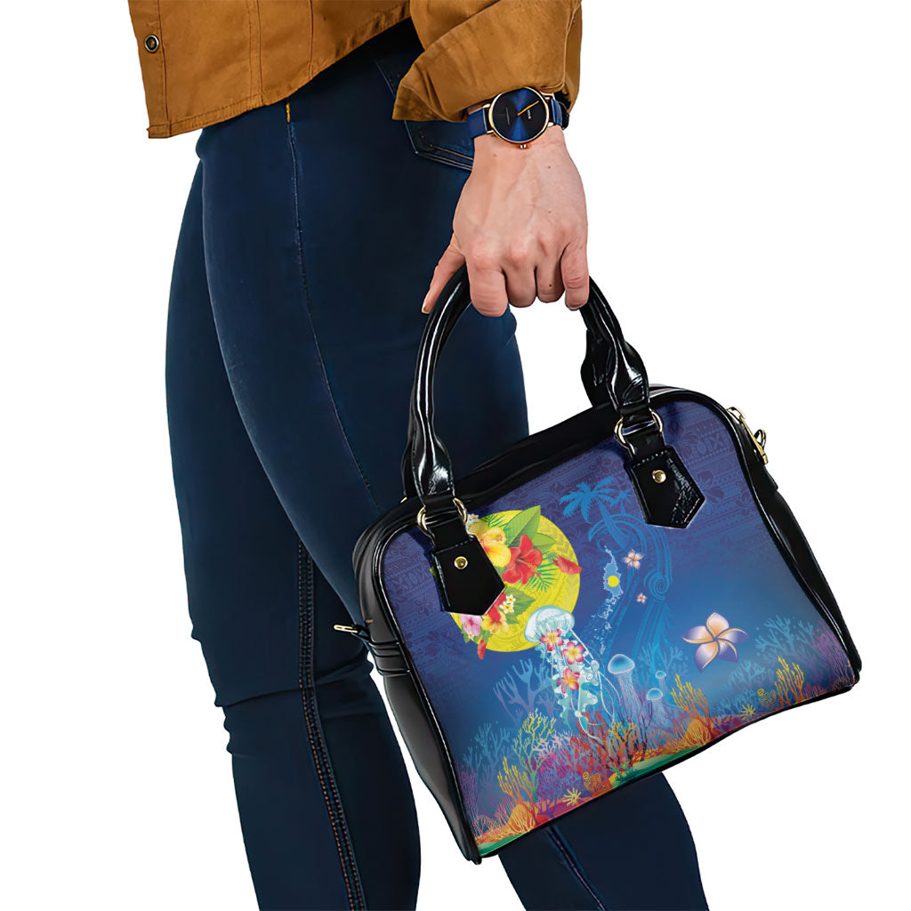 Palau Shoulder Handbag Jellyfish with Coral Reefs Ocean Vibe and Tapa Pattern LT03 - Polynesian Pride