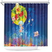 Palau Shower Curtain Jellyfish with Coral Reefs Ocean Vibe and Tapa Pattern LT03 Blue - Polynesian Pride