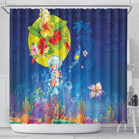 Palau Shower Curtain Jellyfish with Coral Reefs Ocean Vibe and Tapa Pattern LT03 - Polynesian Pride