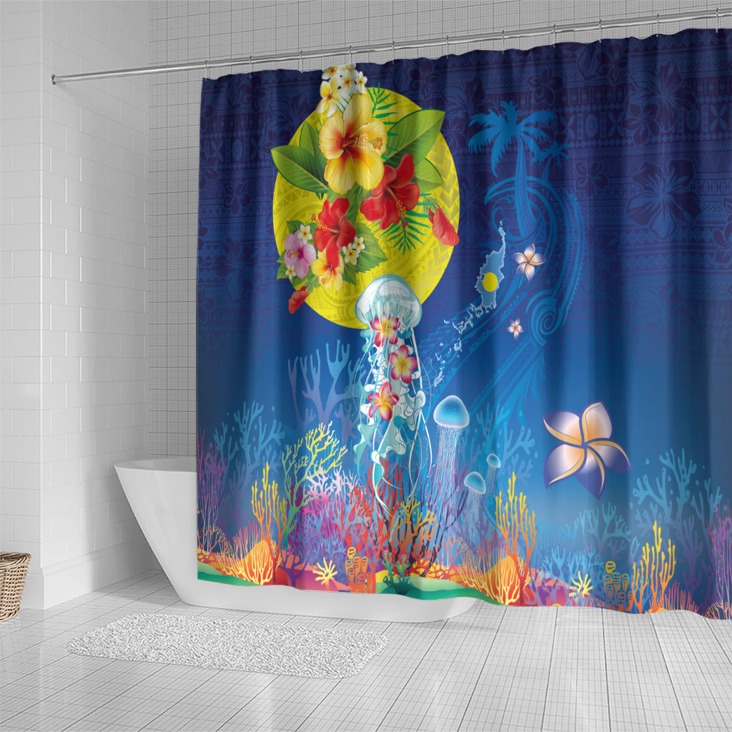 Palau Shower Curtain Jellyfish with Coral Reefs Ocean Vibe and Tapa Pattern LT03 - Polynesian Pride