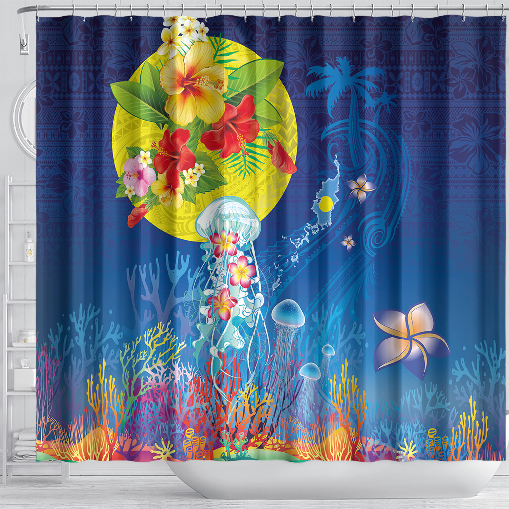 Palau Shower Curtain Jellyfish with Coral Reefs Ocean Vibe and Tapa Pattern LT03 - Polynesian Pride
