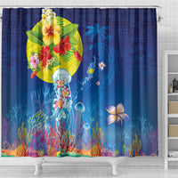 Palau Shower Curtain Jellyfish with Coral Reefs Ocean Vibe and Tapa Pattern LT03 - Polynesian Pride