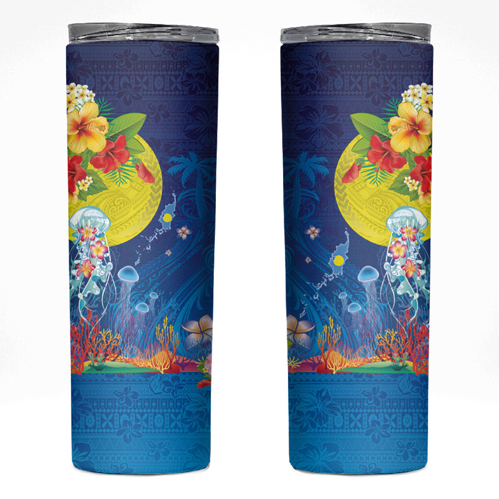Palau Skinny Tumbler Jellyfish with Coral Reefs Ocean Vibe and Tapa Pattern LT03 Blue - Polynesian Pride